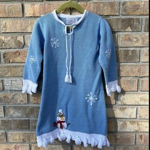 Zackali 4 Kids CHRISTMAS Snowman Snowflake Tassel BLUE Sweater Dress - Size 5/6
